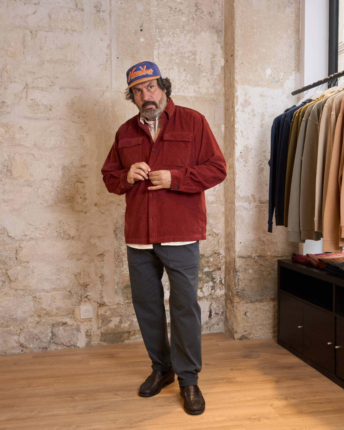 CHEMISE VELOURS BORDEAUX | EDWIN