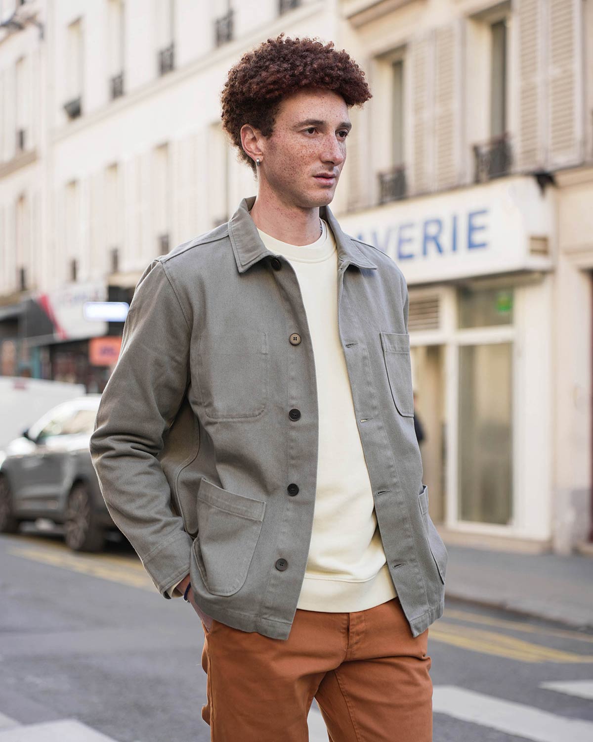 veste de travail verte fume en twill