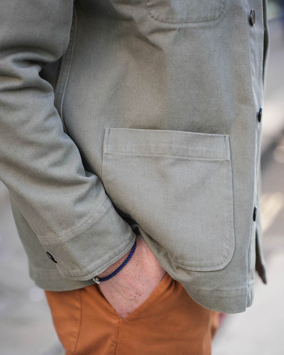 zoom poche veste de travaile vert fume