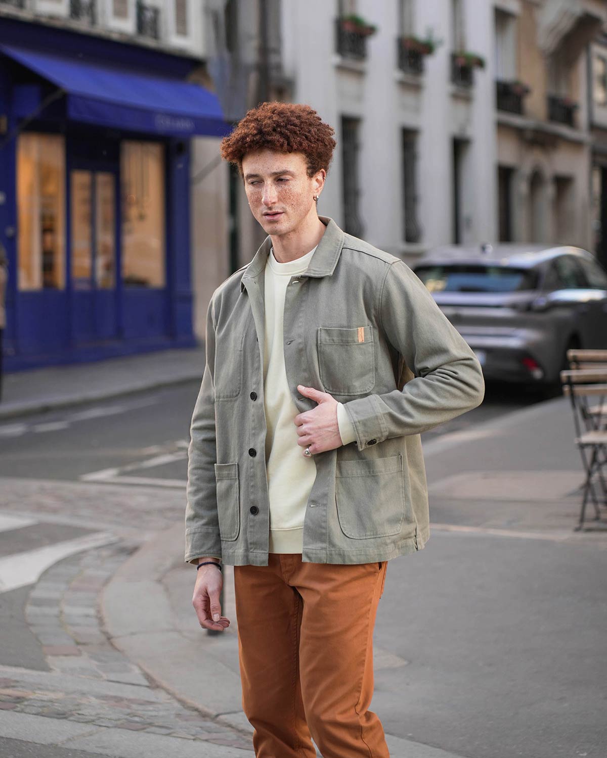 veste worker verte fume en twill