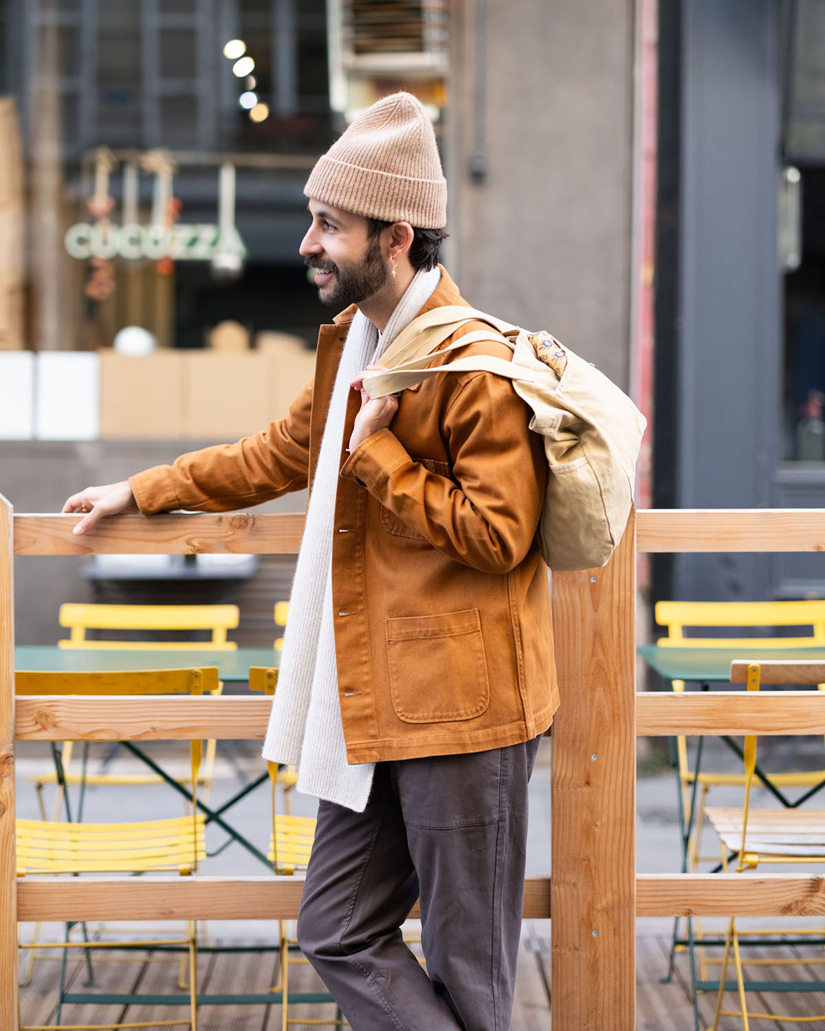 veste de travail camel en twill de coton