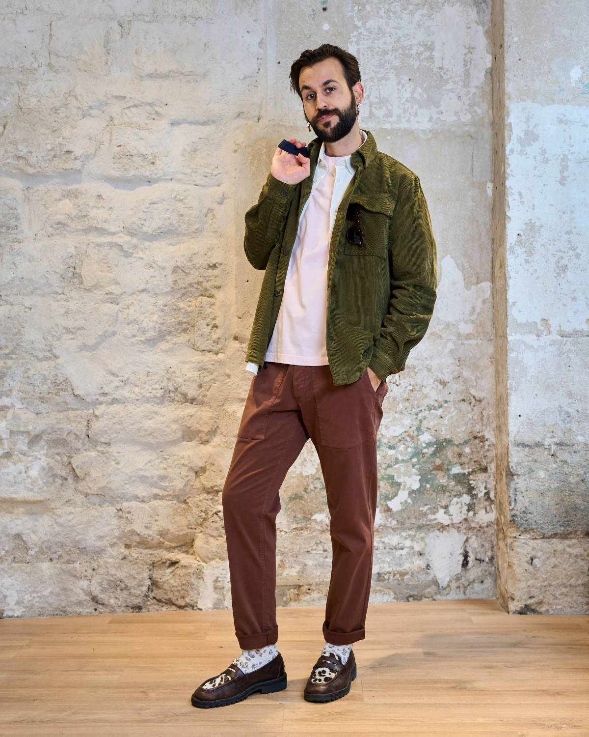 CHEMISE VELOURS VERT OLIVE | EDWIN