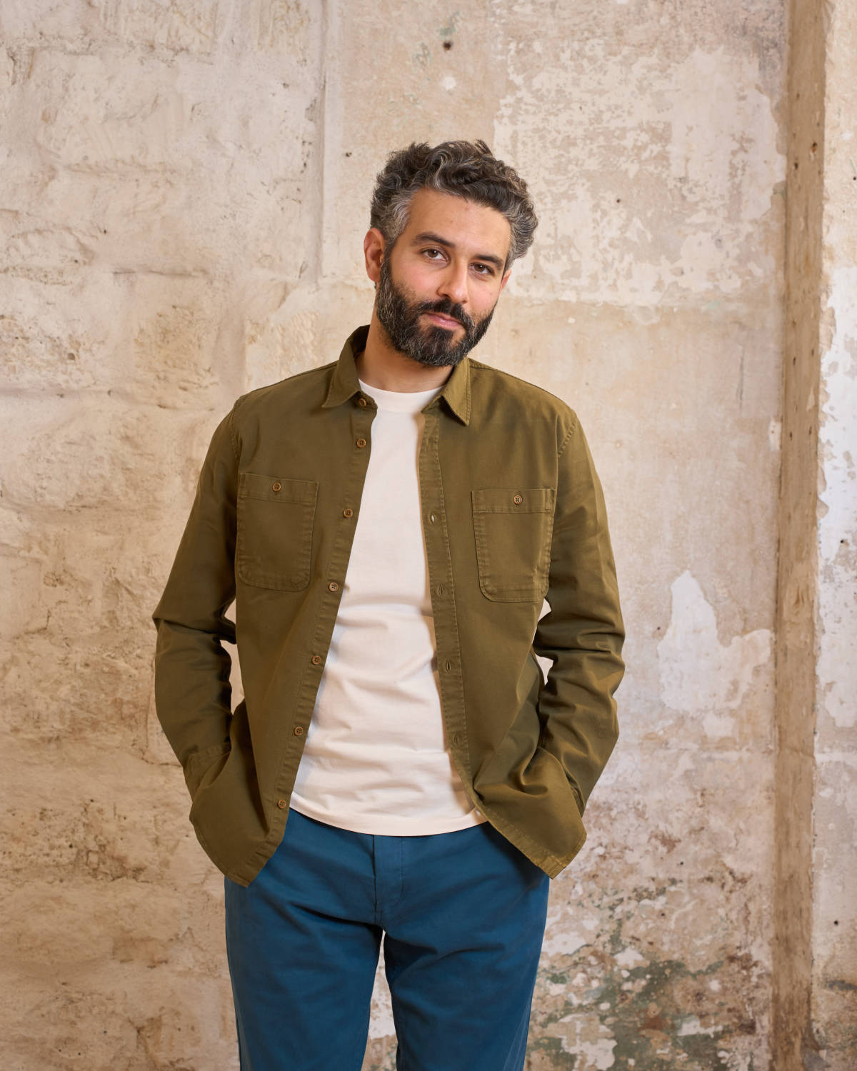 CHEMISE EN TWILL VERT OLIVE | DYLAN -