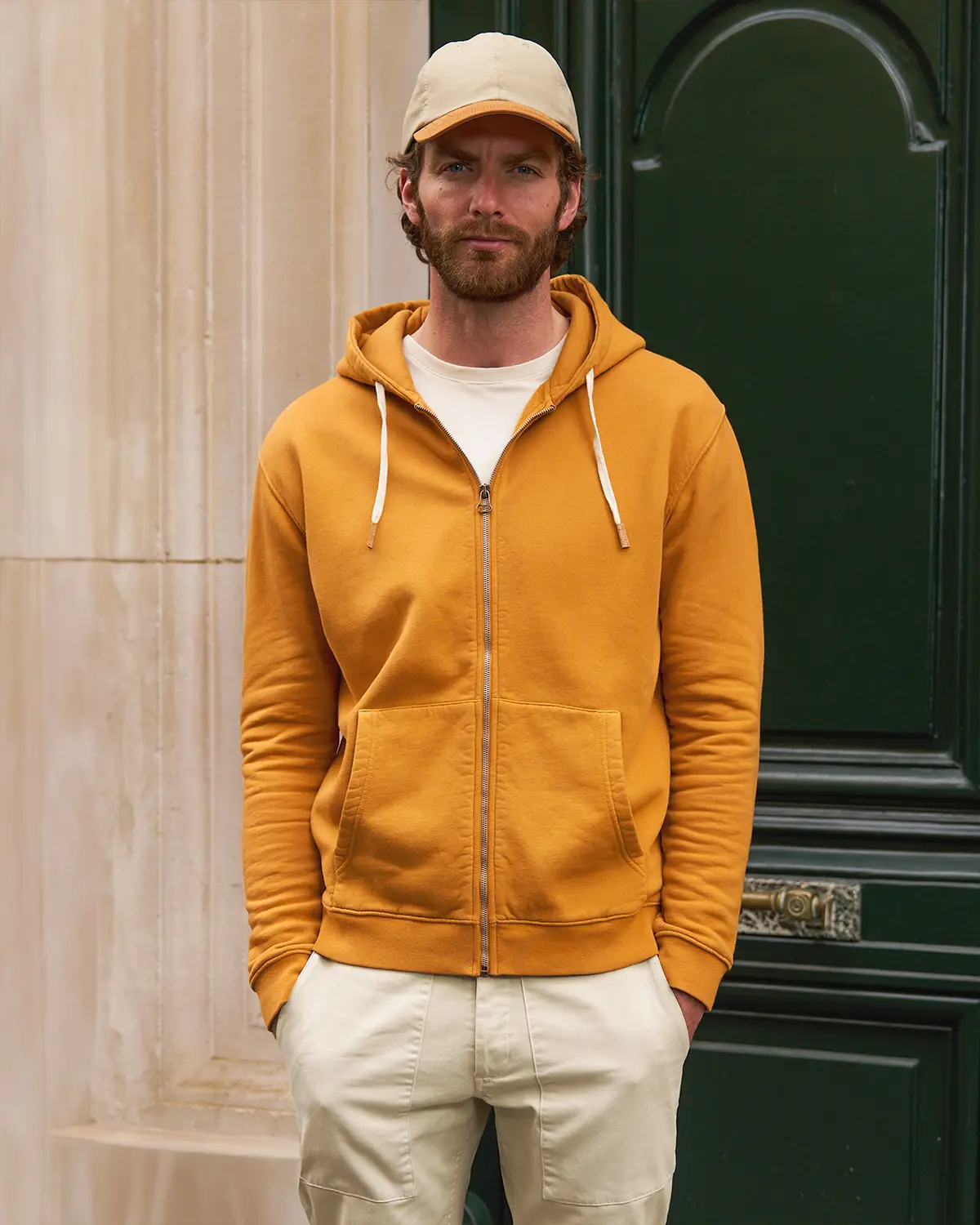 hoodie zippé orange en molleton - look