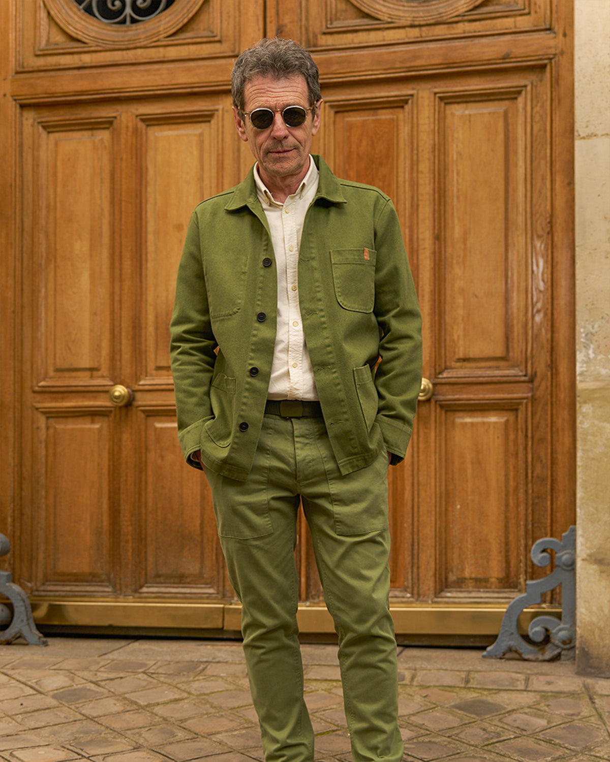 veste de travail en twill vert croco - look